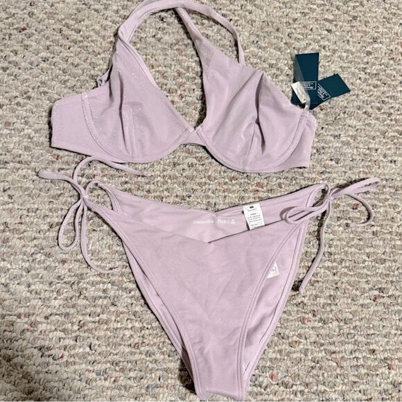 NWT Abercrombie & Fitch Purple Shimmer Asymmetrical String Bikini- Size Medium - Picture 2 of 12